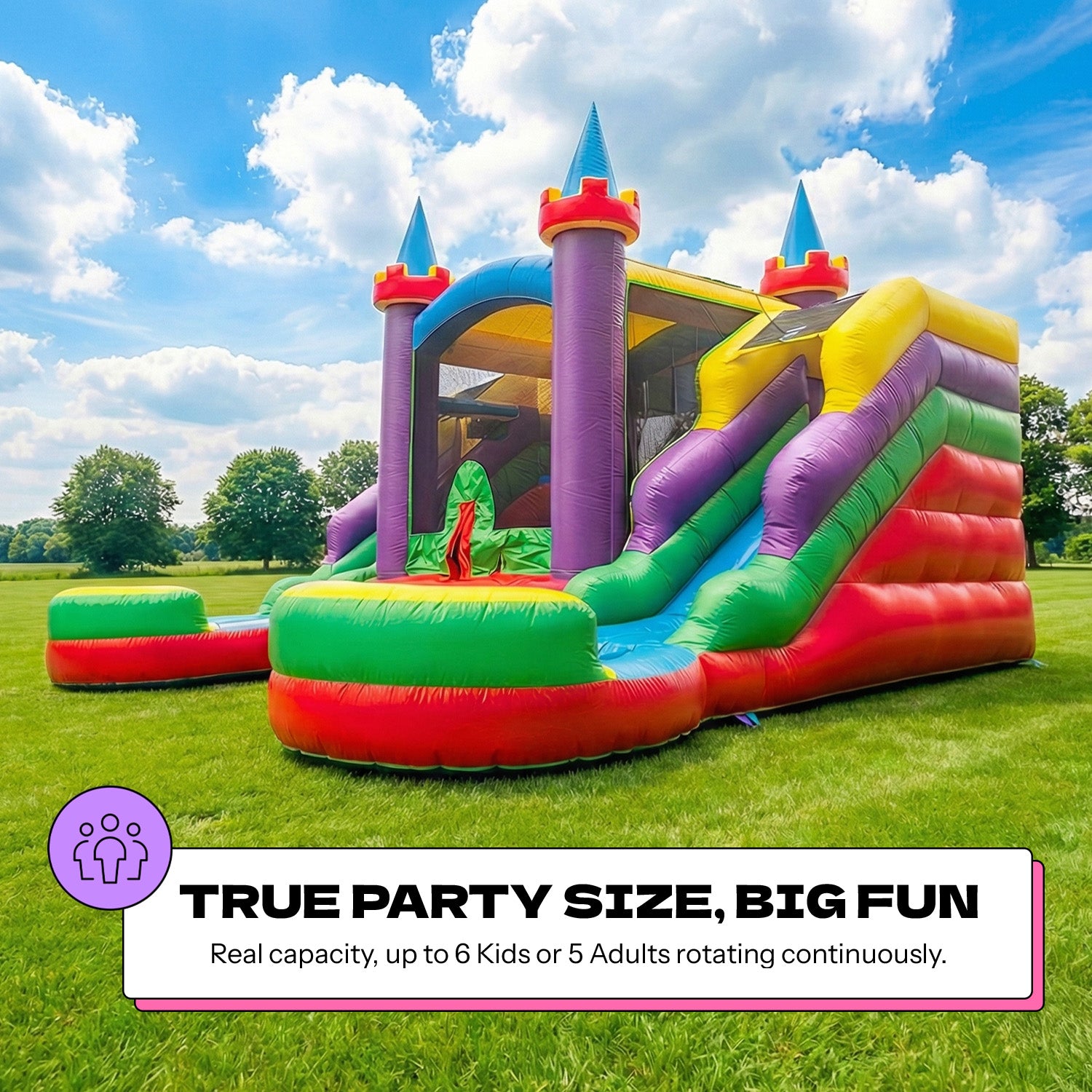 NEW! POP JUMP Rainbow Castle 17' Bounce House with Slide Combo & Basketball Hoop