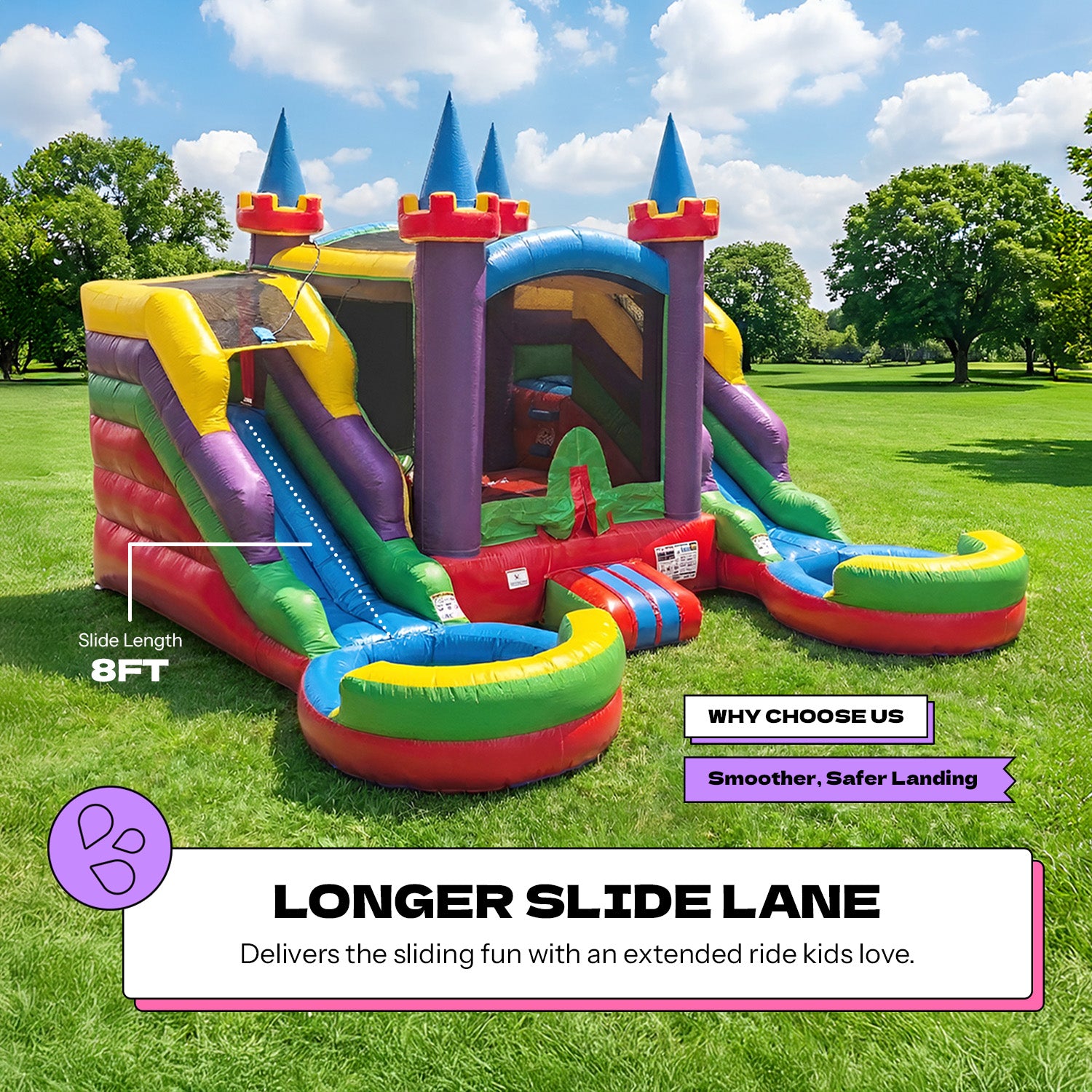 NEW! POP JUMP Rainbow Castle 17' Bounce House with Slide Combo & Basketball Hoop