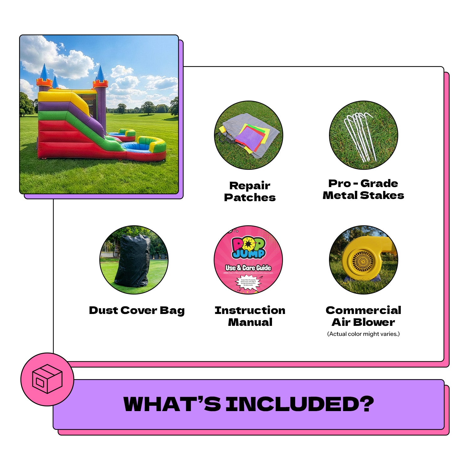 NEW! POP JUMP Rainbow Castle 17' Bounce House with Slide Combo & Basketball Hoop