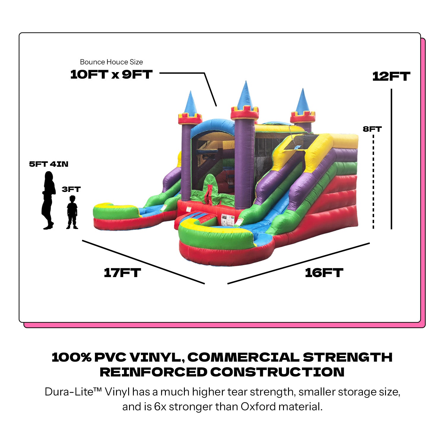 NEW! POP JUMP Rainbow Castle 17' Bounce House with Slide Combo & Basketball Hoop