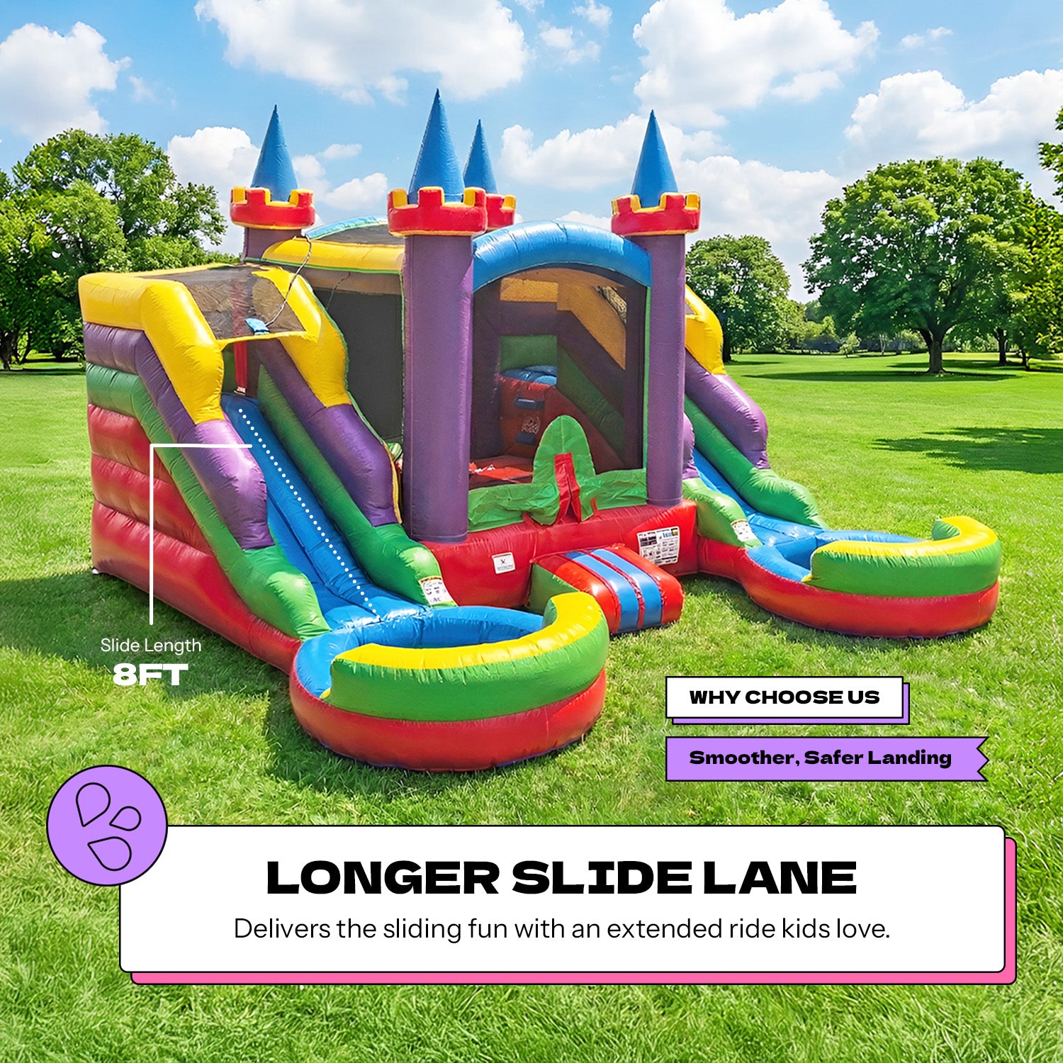 NEW! POP JUMP Rainbow Castle 17' Bounce House with Slide Combo & Basketball Hoop