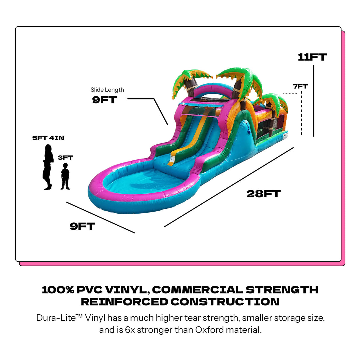 POP JUMP Electric Island 28' Obstacle Course with Dual Lane Waterslide & Deep Pool