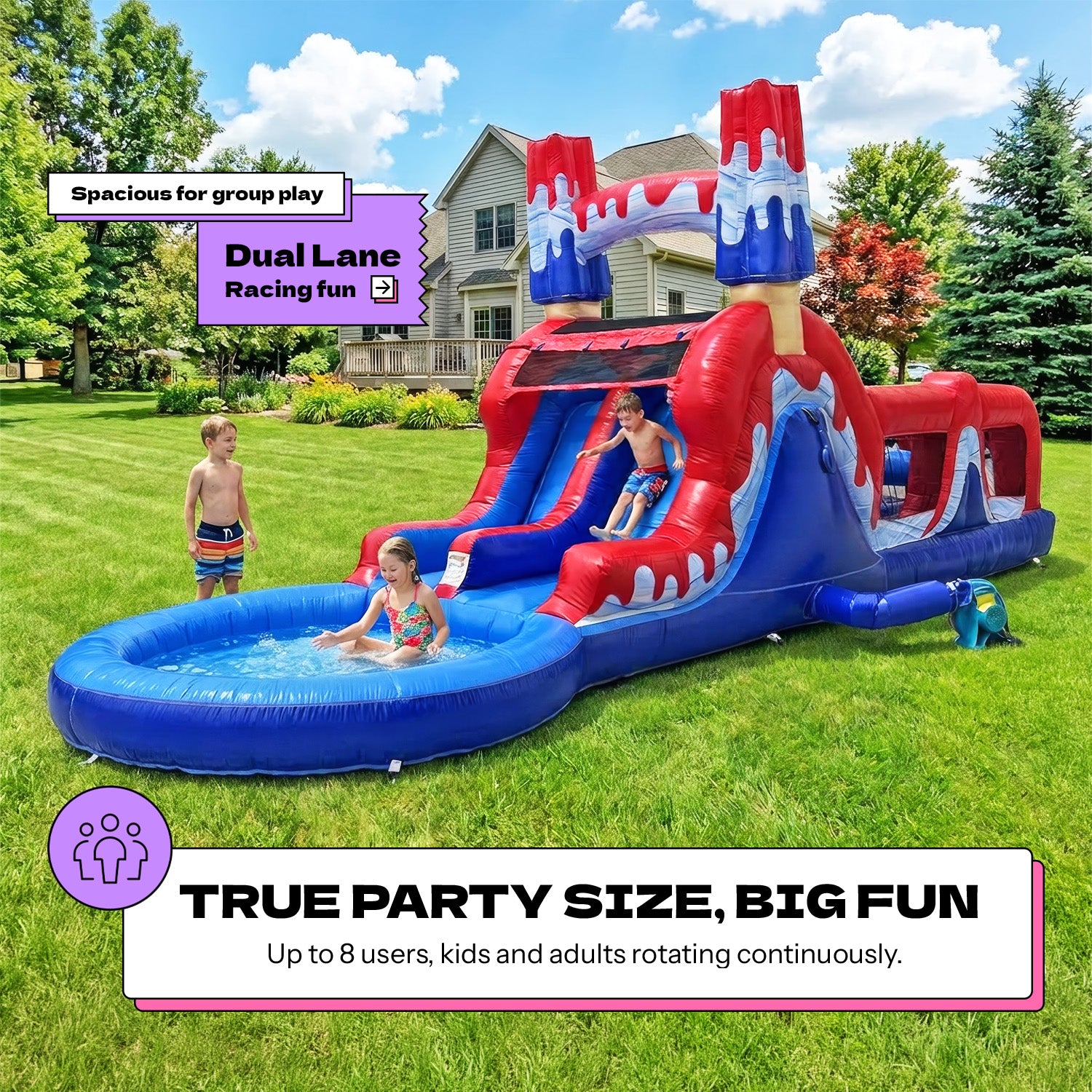( PRE-ORDER Ships AUG 24) POP JUMP Ice Rocket 28' Obstacle Course with Dual Lane Waterslide & Attached Deep Pool