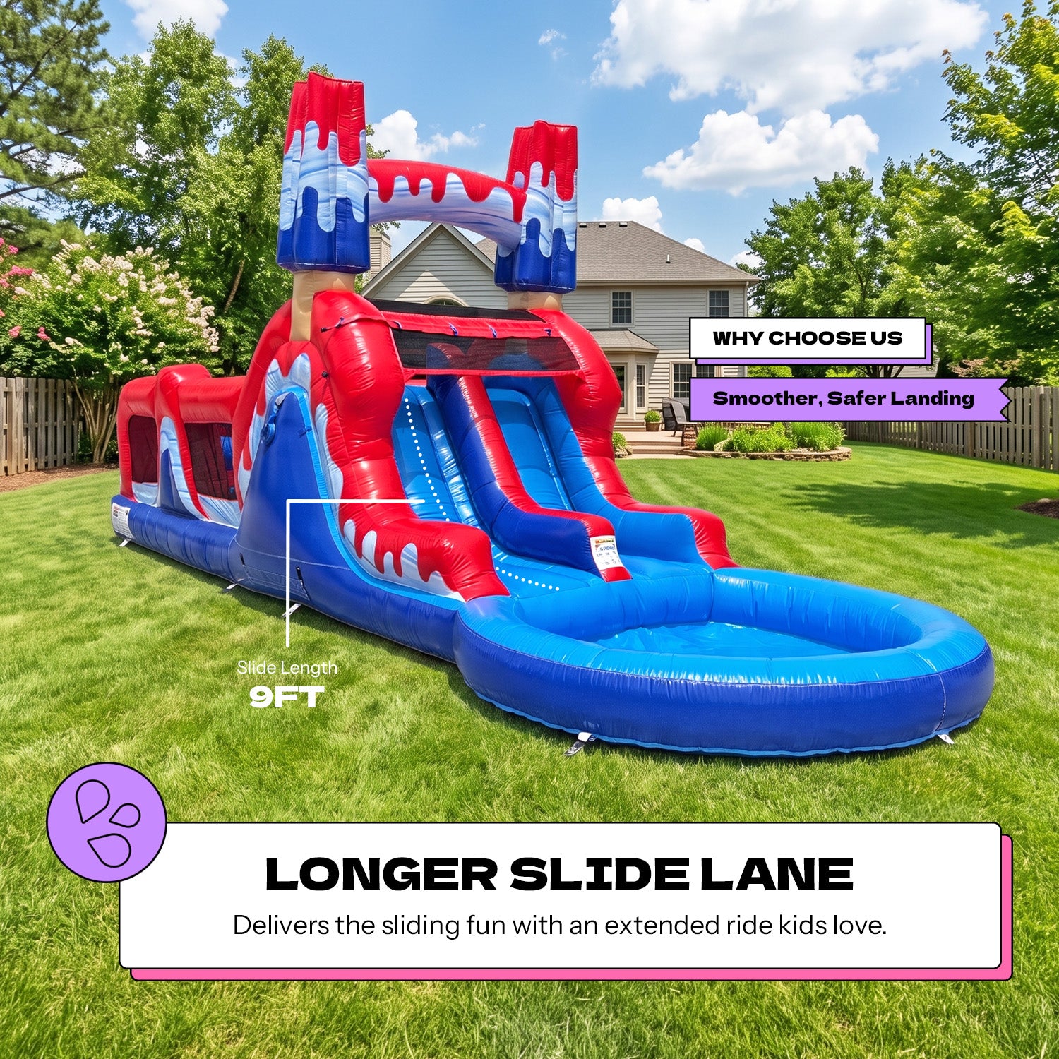 ( PRE-ORDER Ships AUG 24) POP JUMP Ice Rocket 28' Obstacle Course with Dual Lane Waterslide & Attached Deep Pool