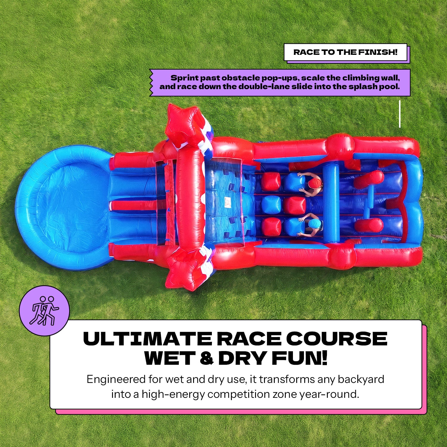 ( PRE-ORDER Ships AUG 24) POP JUMP Ice Rocket 28' Obstacle Course with Dual Lane Waterslide & Attached Deep Pool