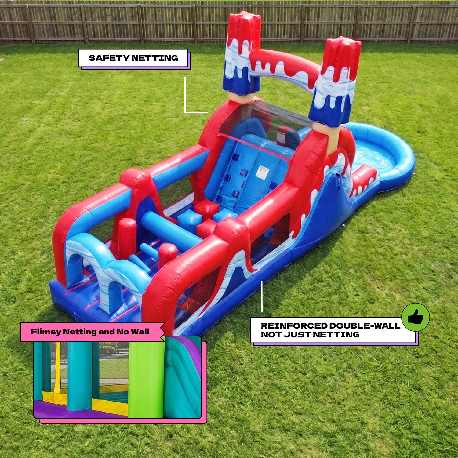 ( PRE-ORDER Ships AUG 24) POP JUMP Ice Rocket 28' Obstacle Course with Dual Lane Waterslide & Attached Deep Pool