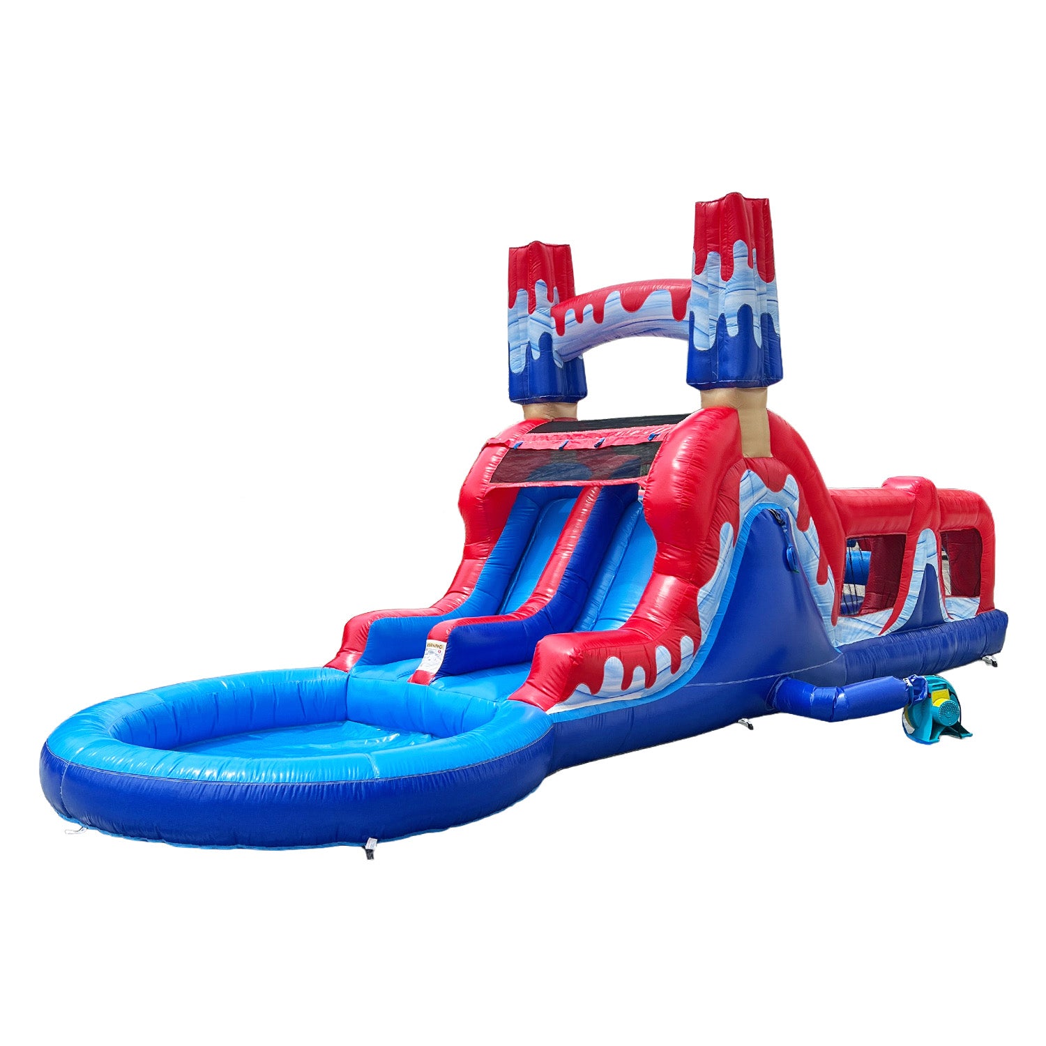 ( PRE-ORDER Ships AUG 24) POP JUMP Ice Rocket 28' Obstacle Course with Dual Lane Waterslide & Attached Deep Pool