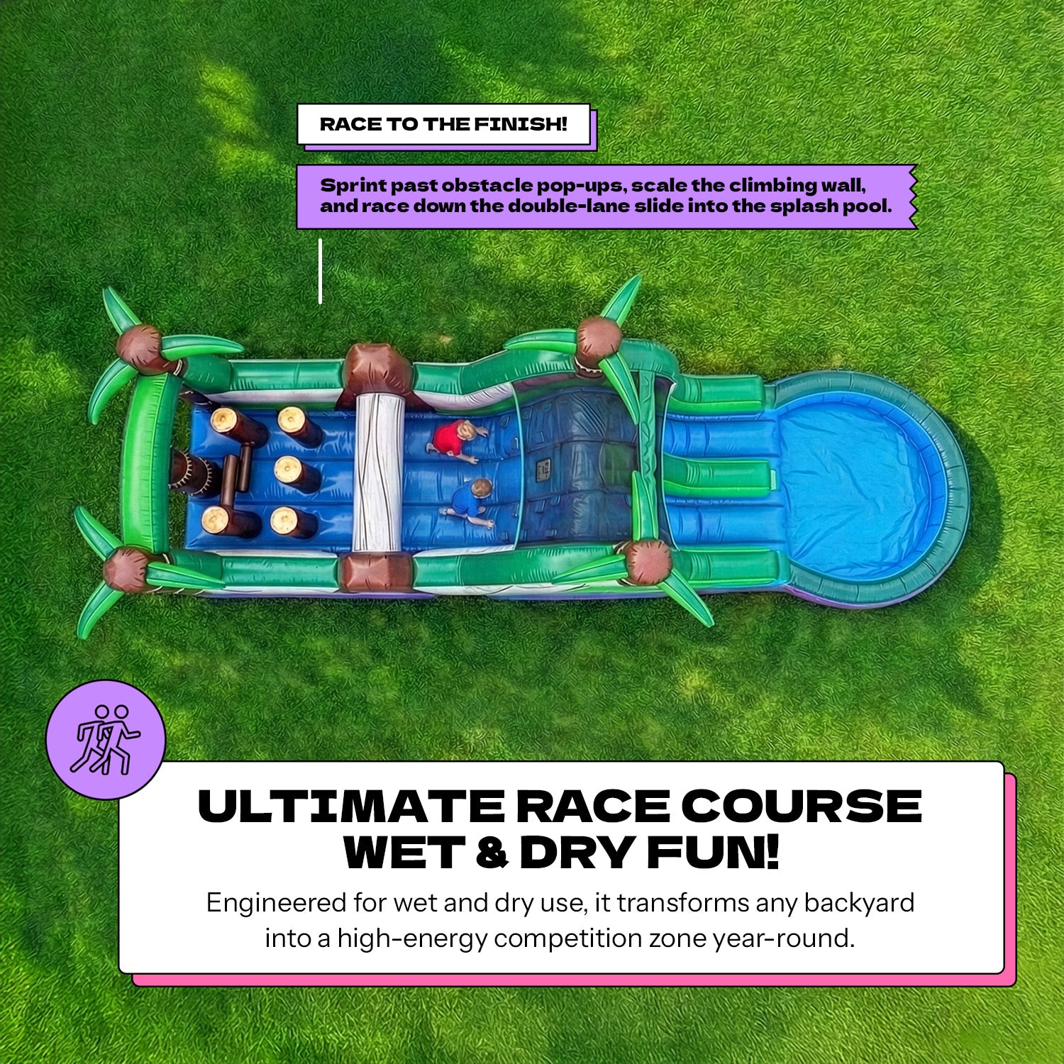 NEW! POP JUMP Tropical 28' Obstacle Course with Slide