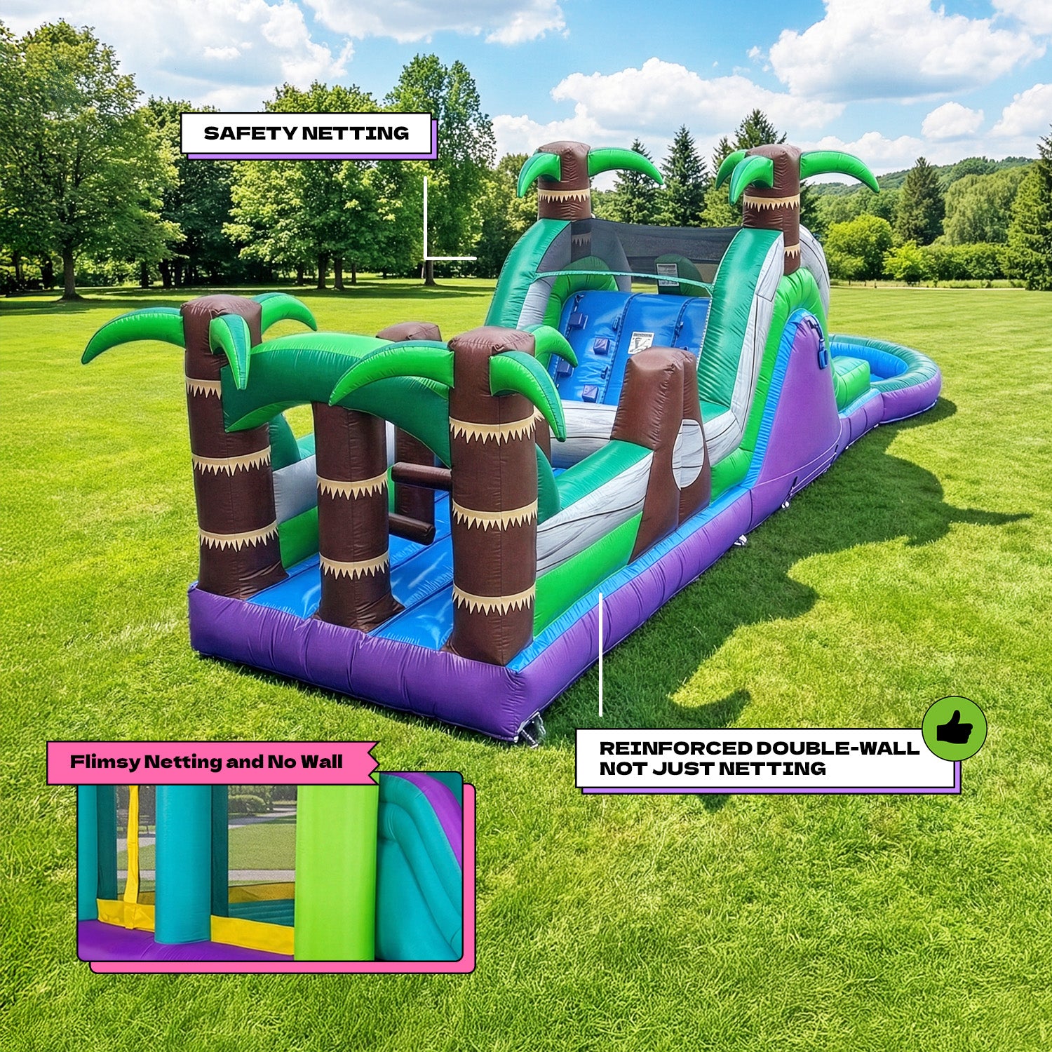 NEW! POP JUMP Tropical 28' Obstacle Course with Slide