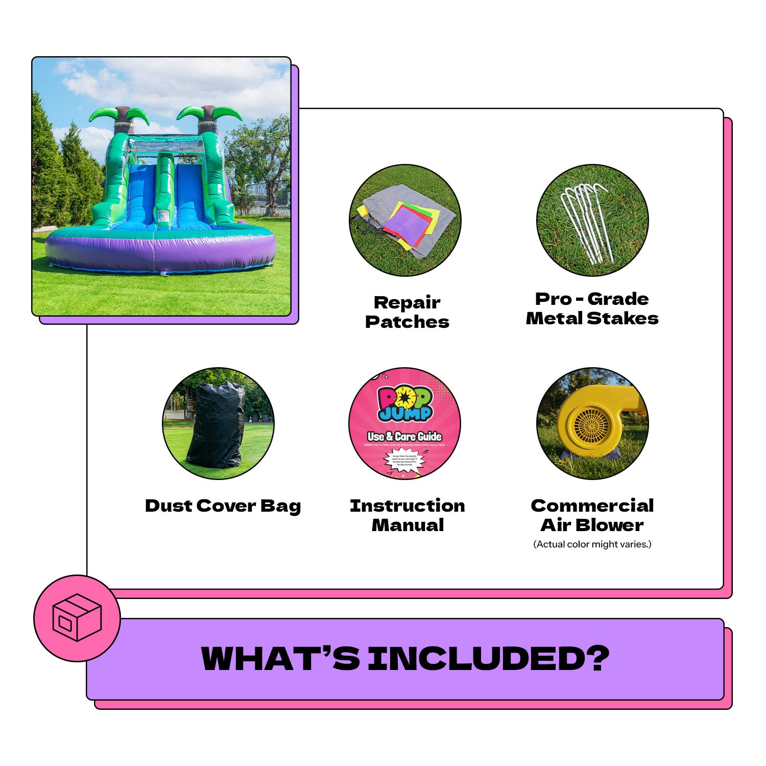 NEW! POP JUMP Tropical 28' Obstacle Course with Slide