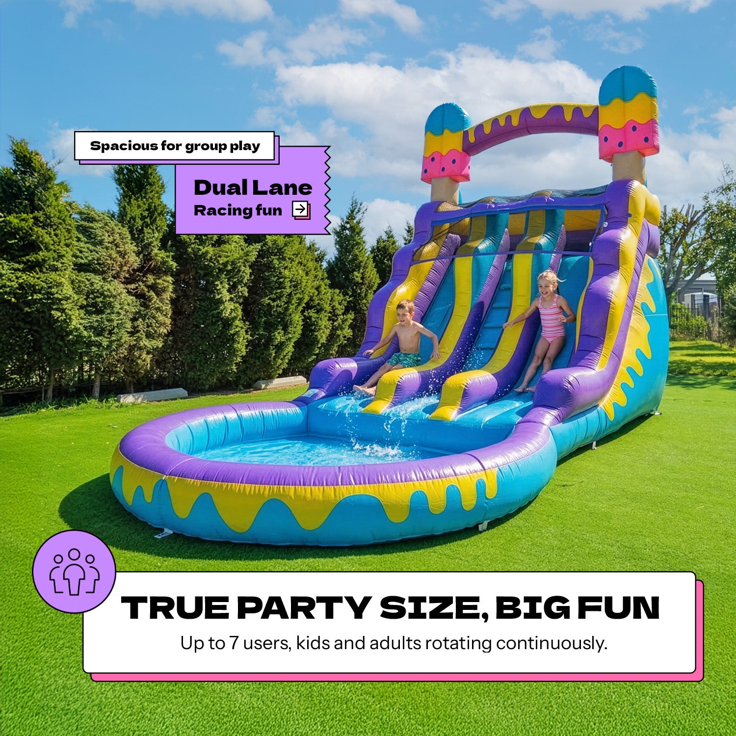 Ice Pop 16' Dual Lane Center Climb Waterslide with Attached Deep Pool