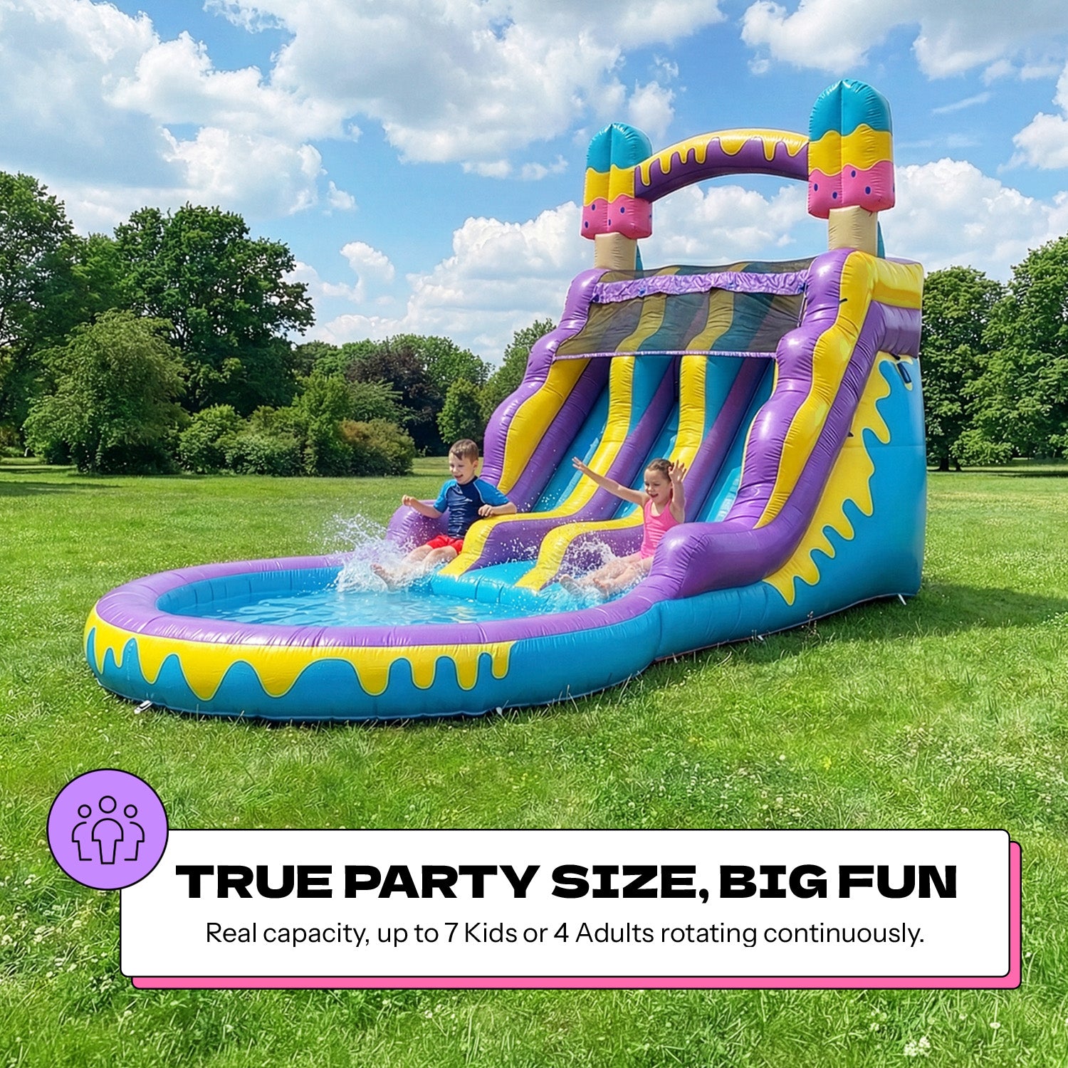 (PRE-ORDER SHIPS MARCH 2) POP JUMP Ice Pop 16' Dual Lane Center Climb Waterslide with Attached Pool