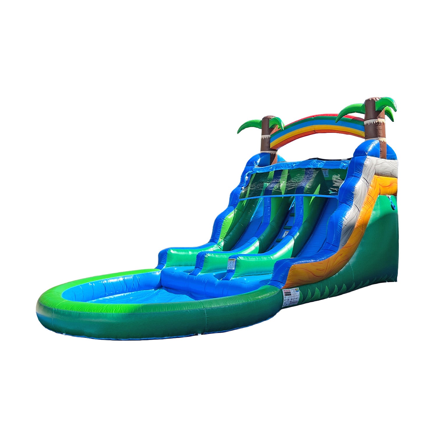 POP JUMP Tropical Island 13' Dual Lane Center Climb Waterslide with Attached Pool