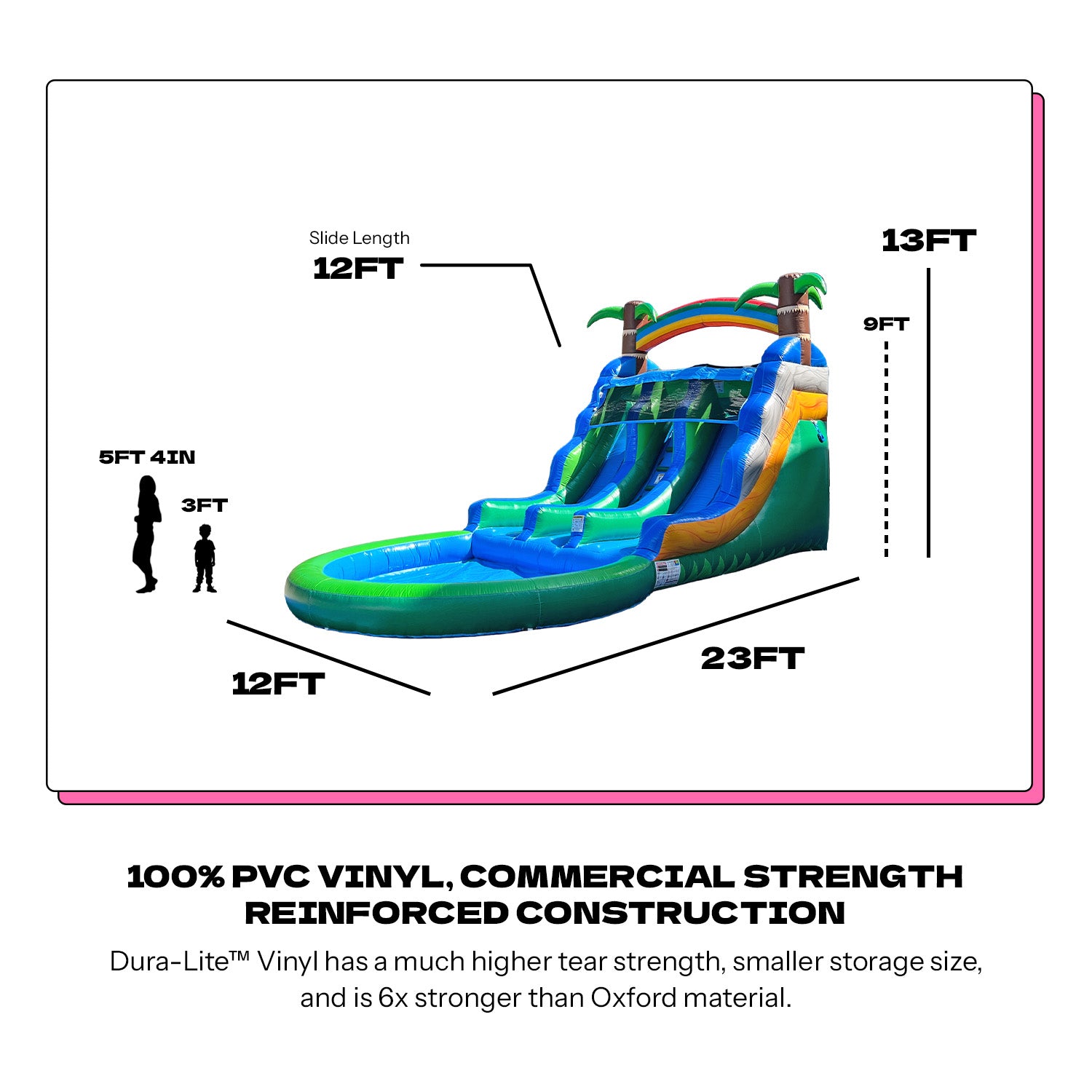 POP JUMP Tropical Island 13' Dual Lane Center Climb Waterslide with Attached Pool