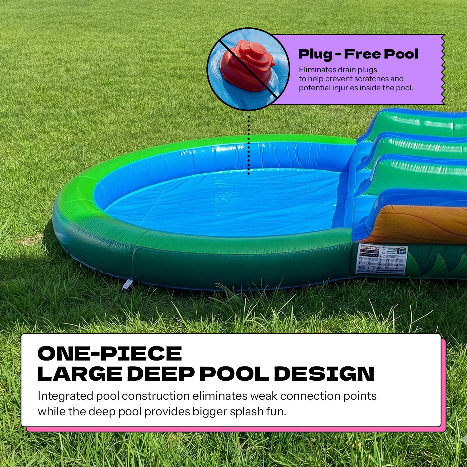 POP JUMP Tropical Island 13' Dual Lane Center Climb Waterslide with Attached Pool