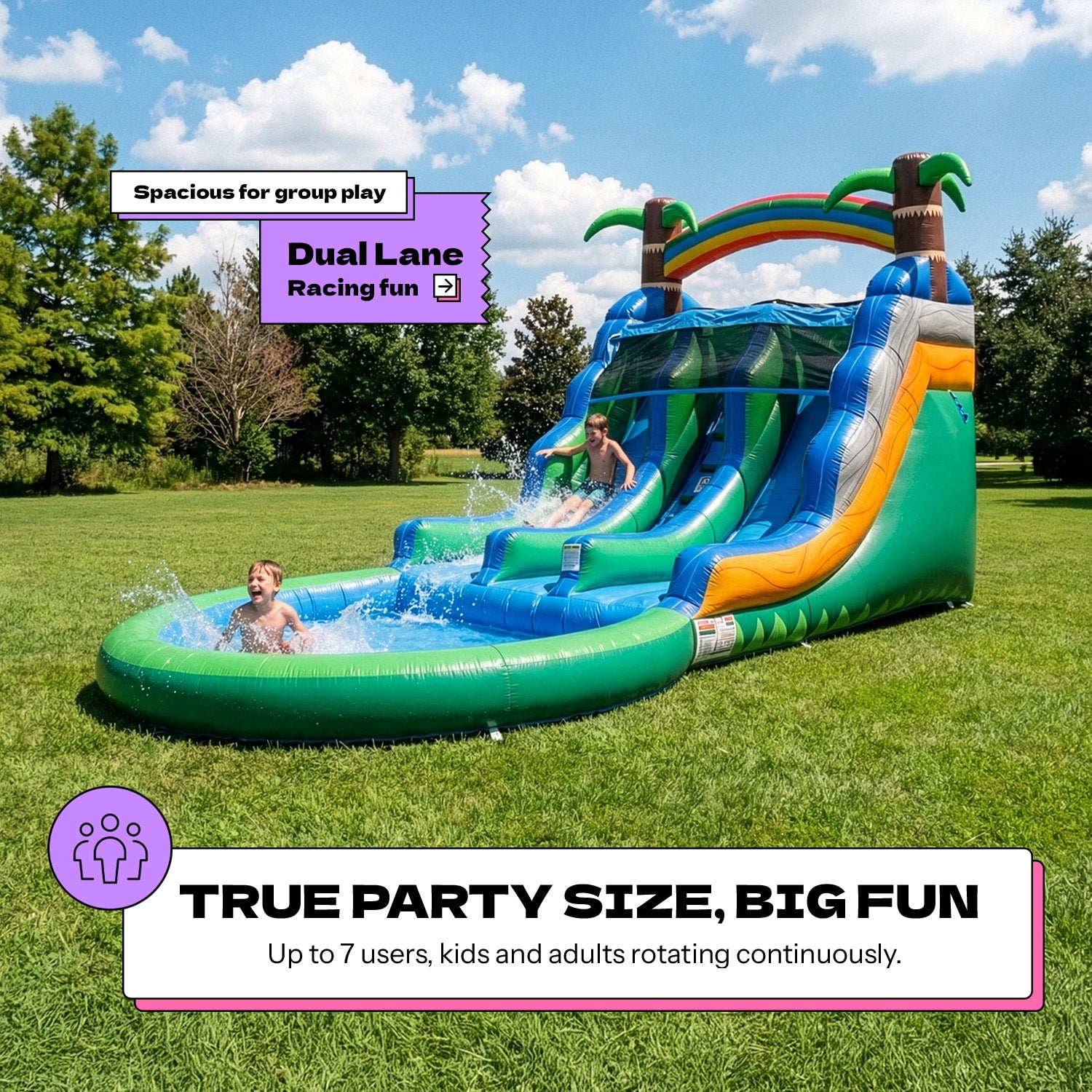 POP JUMP Tropical Island 13' Dual Lane Center Climb Waterslide with Attached Pool