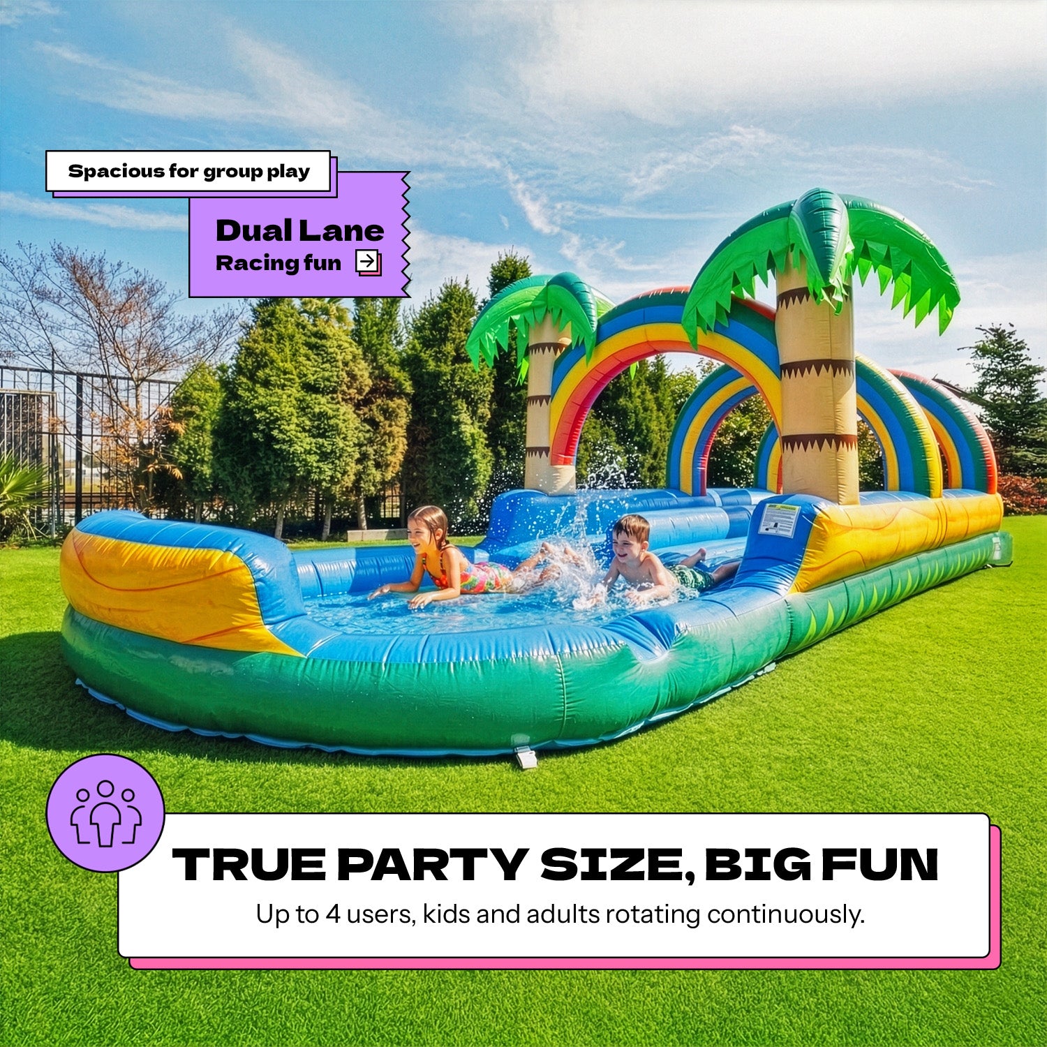 POP JUMP Tropical 27' Dual Lane Slip N Slide With Pool