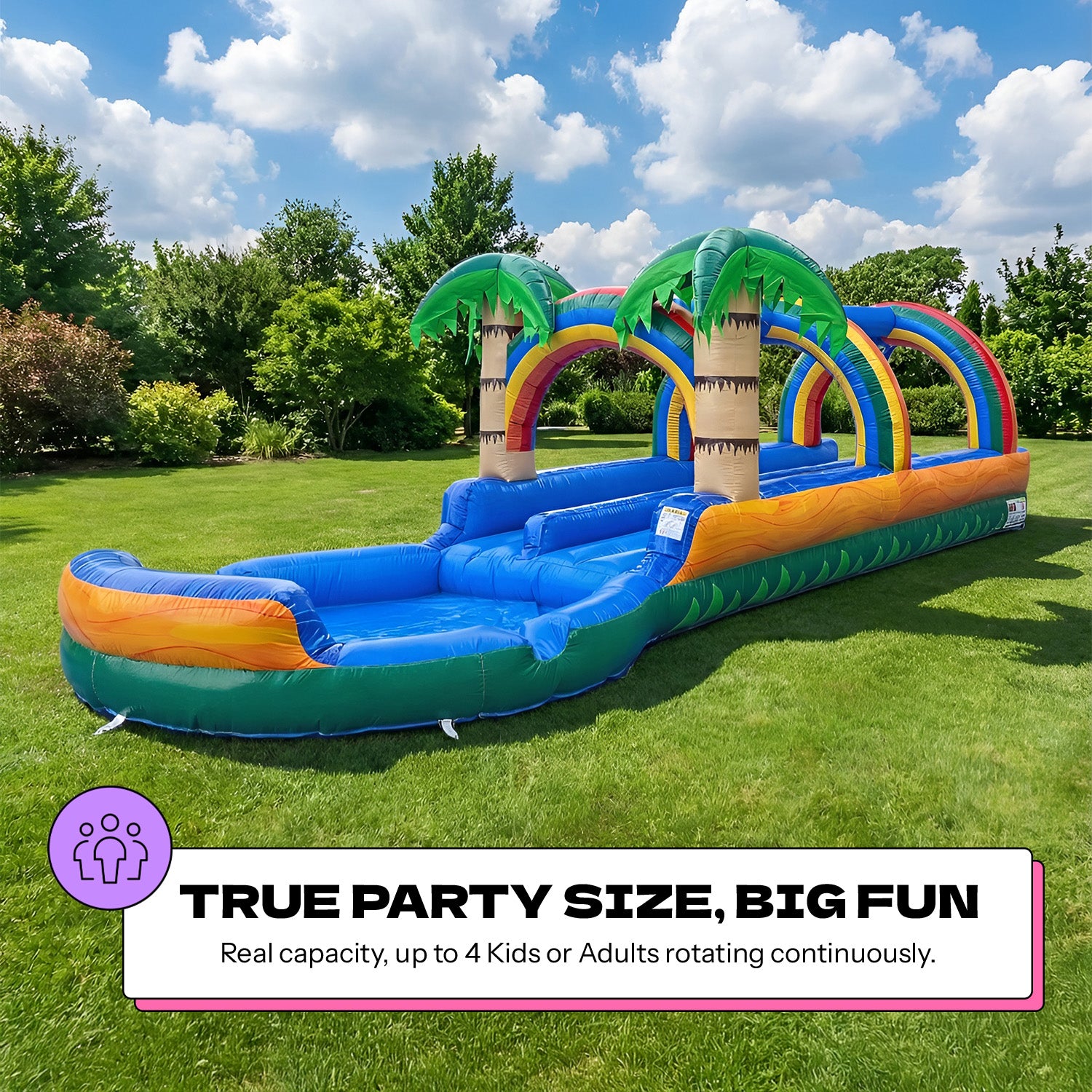 NEW! POP JUMP Tropical 27' Dual Lane Slip N Slide With Pool