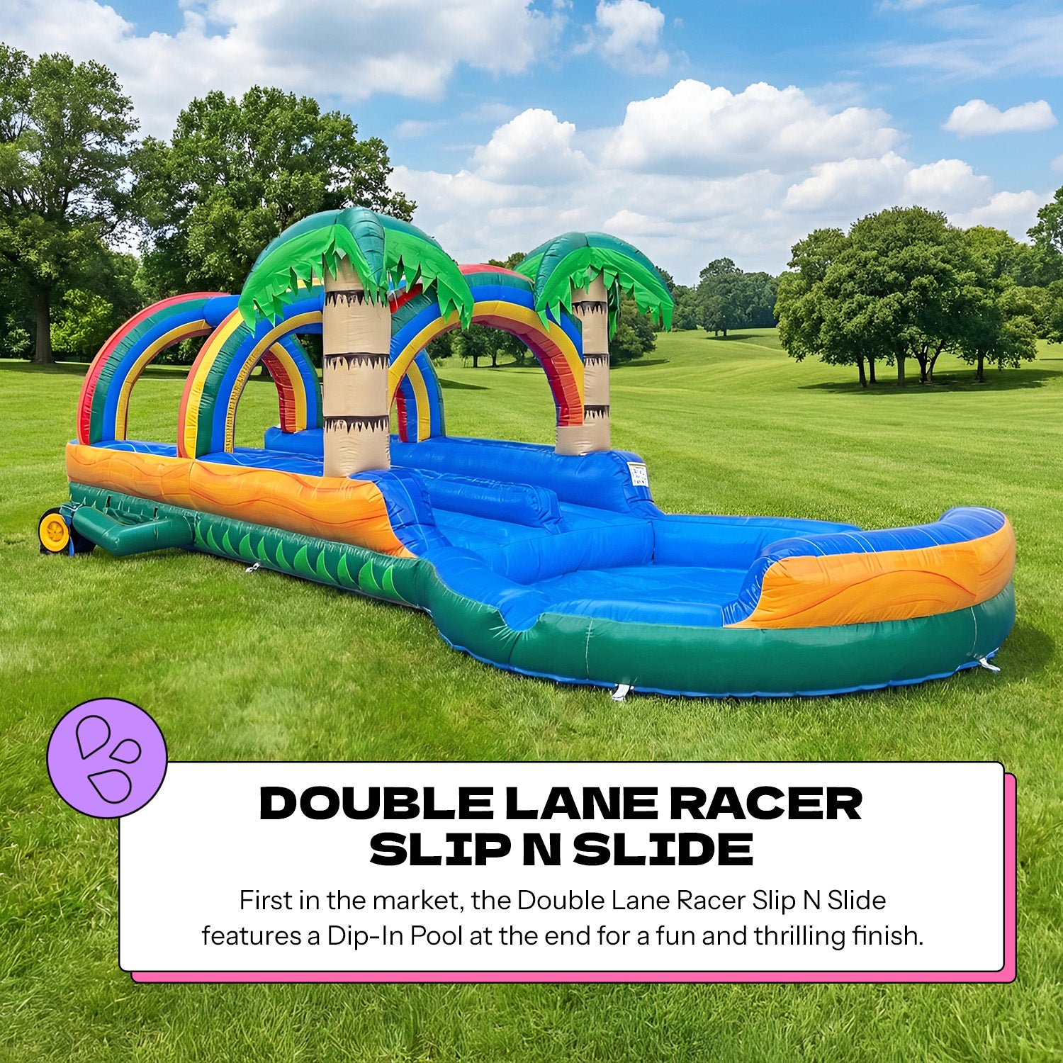 NEW! POP JUMP Tropical 27' Dual Lane Slip N Slide With Pool