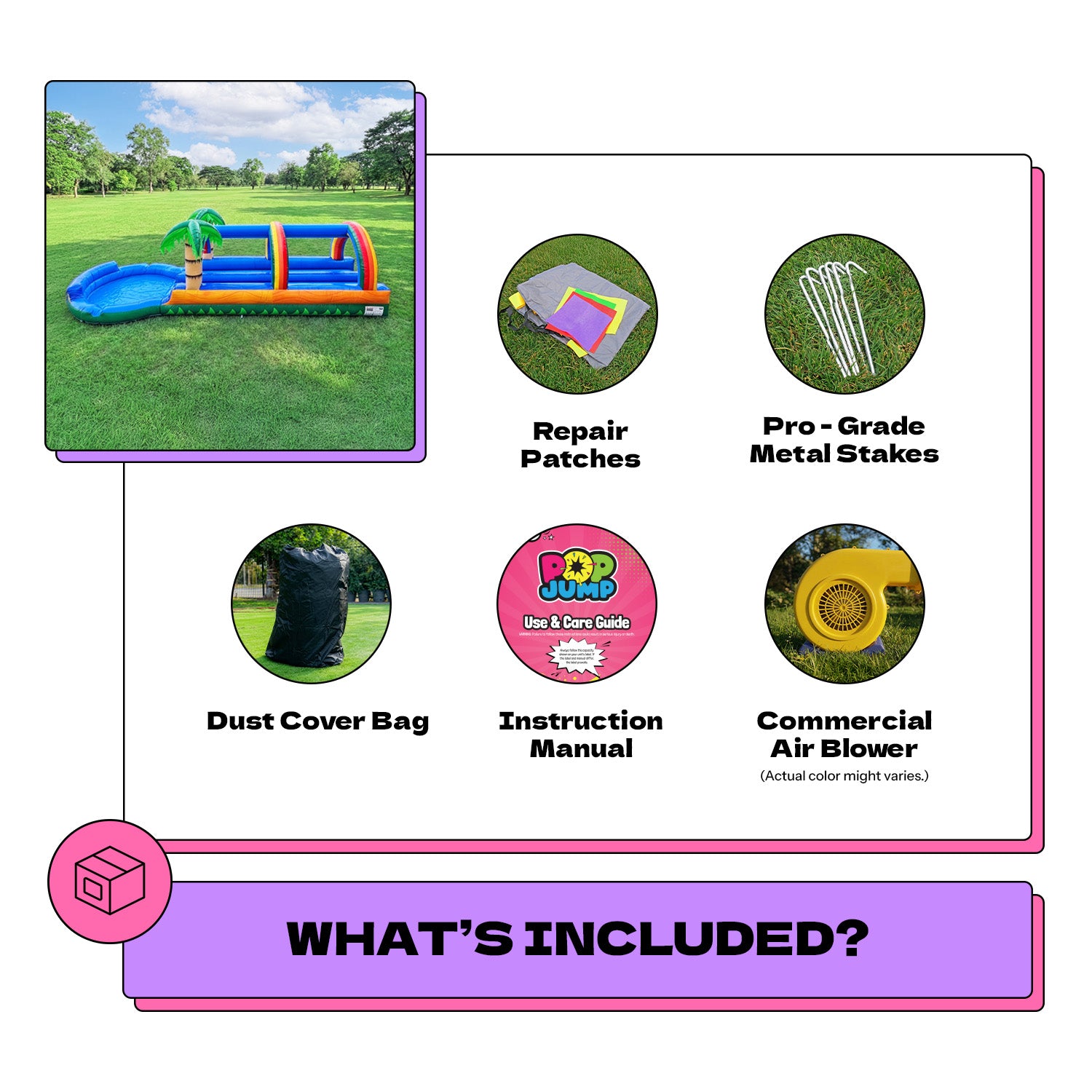 NEW! POP JUMP Tropical 27' Dual Lane Slip N Slide With Pool