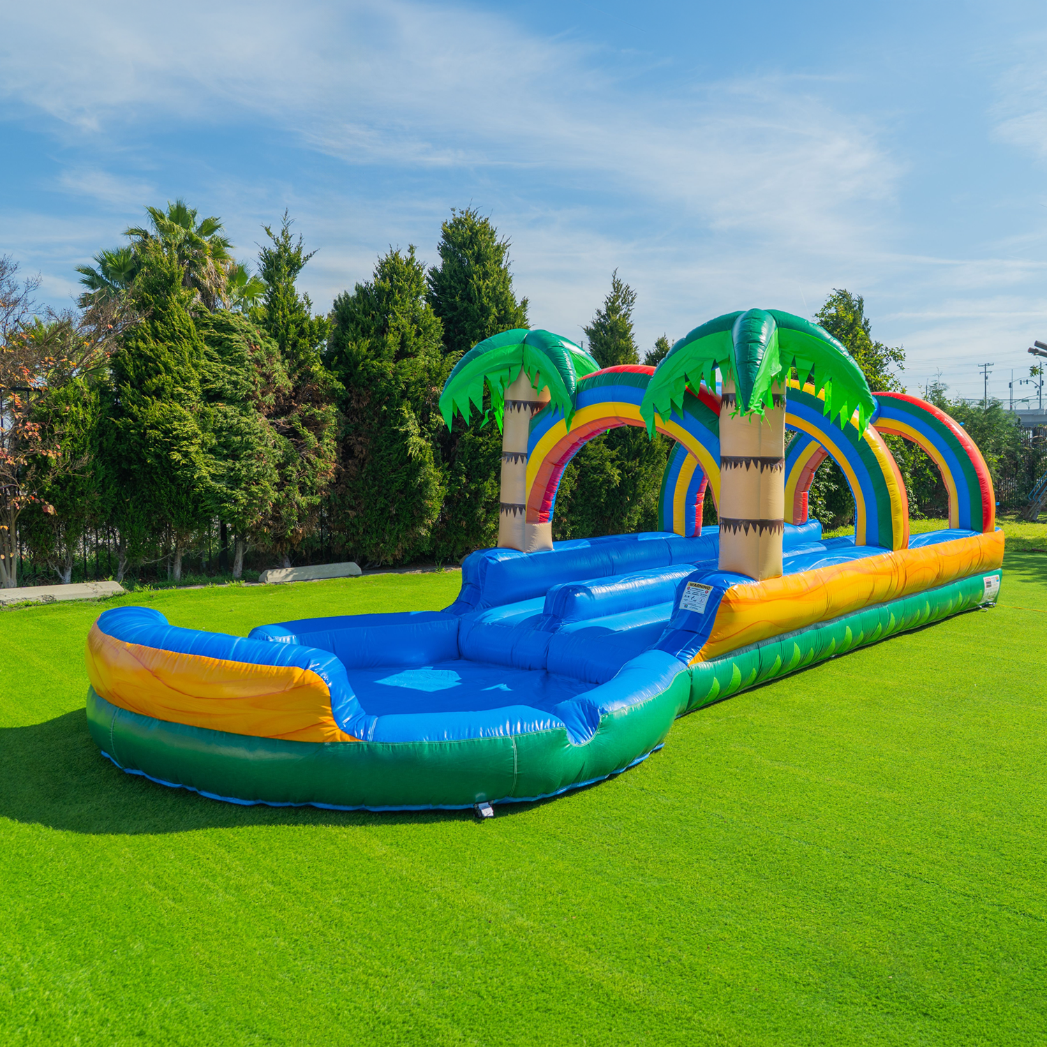 NEW! POP JUMP Tropical 27' Dual Lane Slip N Slide With Pool